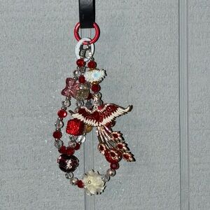 Red and White Beaded Bird Keychain